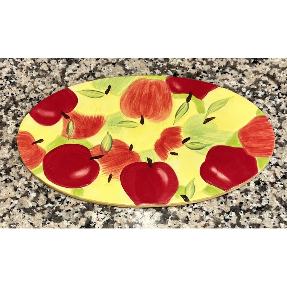Temptations By Tara Fruit Basket Ceramic‎ Trivet Hot Plate Oval 12.5" X 7.25"